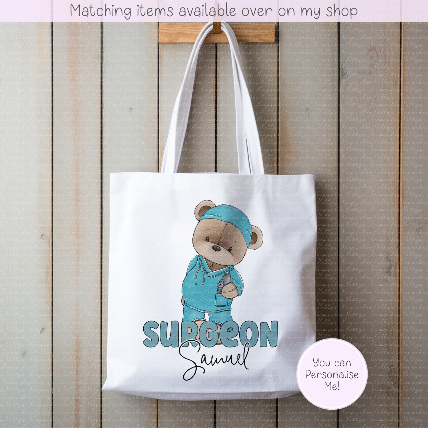 Personalised Teddy Doctor, Nurse or Surgeon Tote Bag - Custom NHS Keyworker Mug - Hospital Staff Gift - Medical Professional Bag
