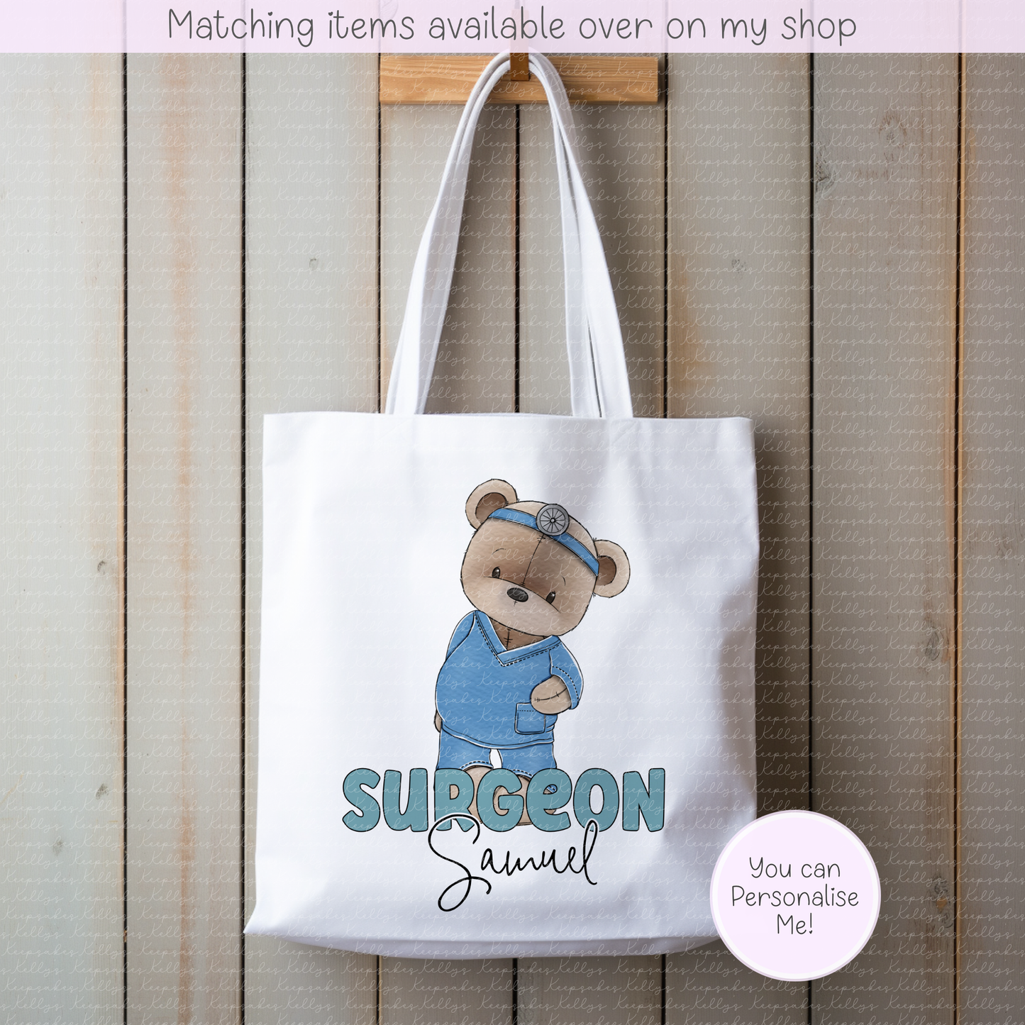 Personalised Teddy Doctor, Nurse or Surgeon Tote Bag - Custom NHS Keyworker Mug - Hospital Staff Gift - Medical Professional Bag