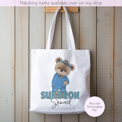 Personalised Teddy Doctor, Nurse or Surgeon Tote Bag - Custom NHS Keyworker Mug - Hospital Staff Gift - Medical Professional Bag