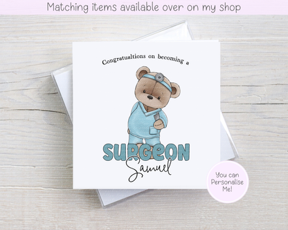 Personalised Congratulations Teddy Doctor , Nurse or Surgeon Card - Custom NHS Keyworker - Hospital Staff Card - Medical Professional