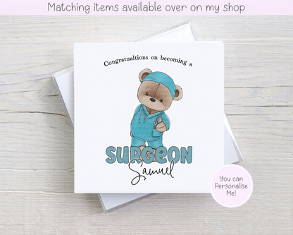 Personalised Congratulations Teddy Doctor , Nurse or Surgeon Card - Custom NHS Keyworker - Hospital Staff Card - Medical Professional
