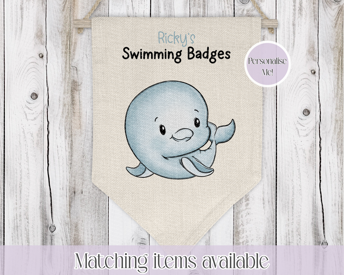 Sealife Personalised Swimming Badge Holder - Swimming Achievements pennant - Hanging wall decoration