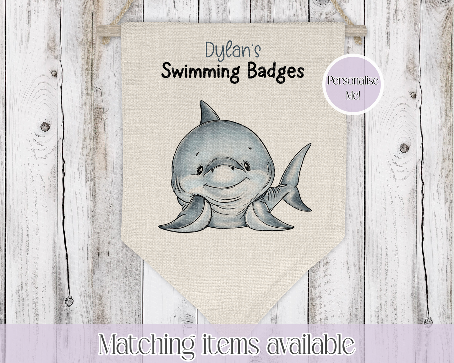 Sealife Personalised Swimming Badge Holder - Swimming Achievements pennant - Hanging wall decoration