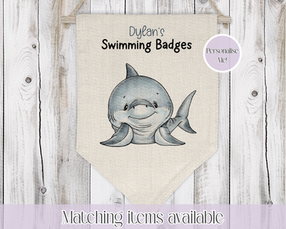 Sealife Personalised Swimming Badge Holder - Swimming Achievements pennant - Hanging wall decoration