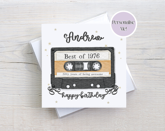 Retro Birthday Mixtape Personalised Card - Best of Birth Year - Happy Birthday Personalised Card