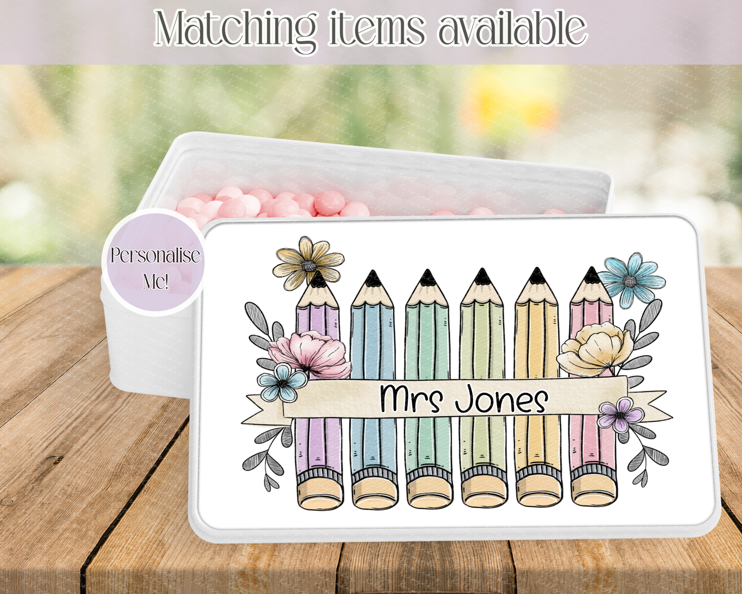 Teacher Pencil Doodle Design Treat Tin - Teacher Gift End of School - Custom Tin