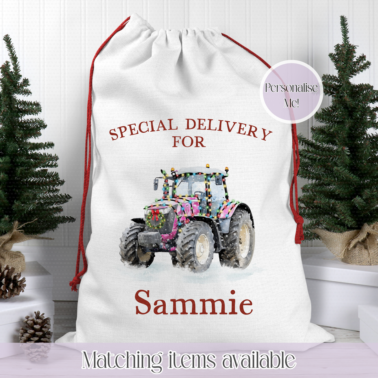 Christmas Personalised Tractor  Santa Sack - Christmas Sack - 70 x 50 cm - custom name