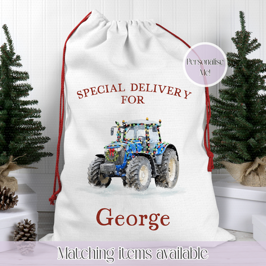 Christmas Personalised Tractor  Santa Sack - Christmas Sack - 70 x 50 cm - custom name