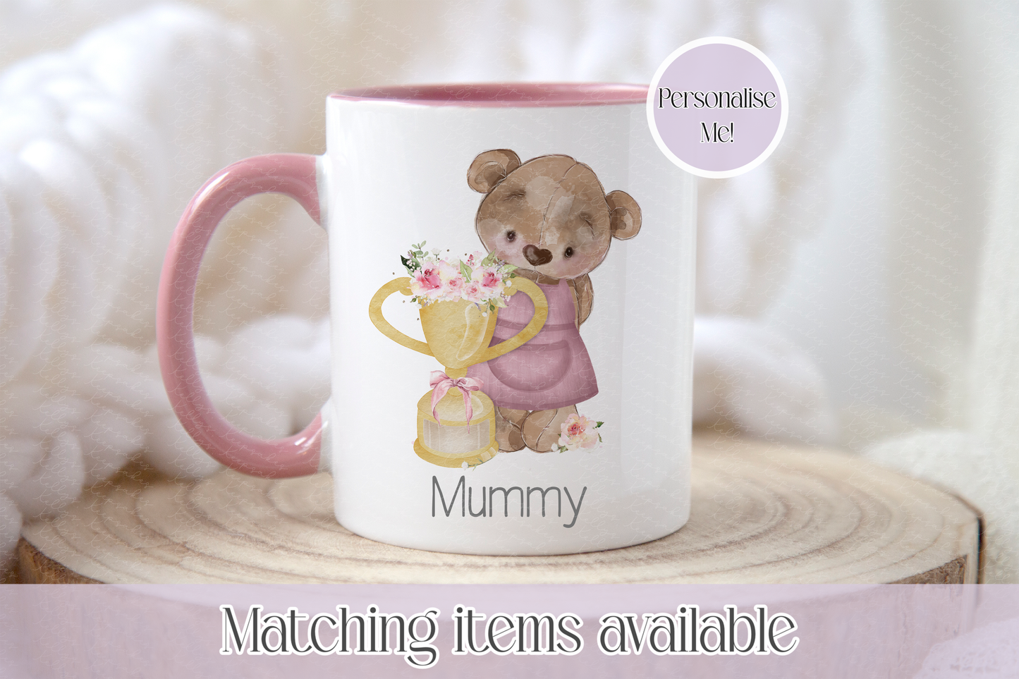Mother's Day Personalised Bear With Flower Trophy - teddy bear custom mug - gift for her - Grandma - Mum- Nanny