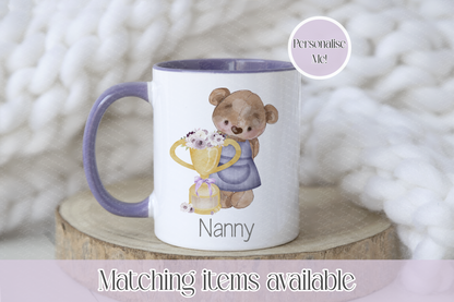 Mother's Day Personalised Bear With Flower Trophy - teddy bear custom mug - gift for her - Grandma - Mum- Nanny