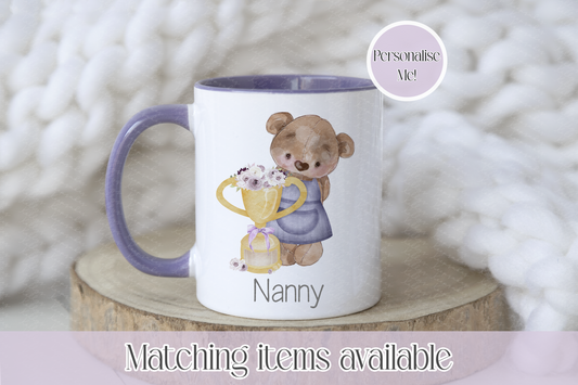 Mother's Day Personalised Bear With Flower Trophy - teddy bear custom mug - gift for her - Grandma - Mum- Nanny