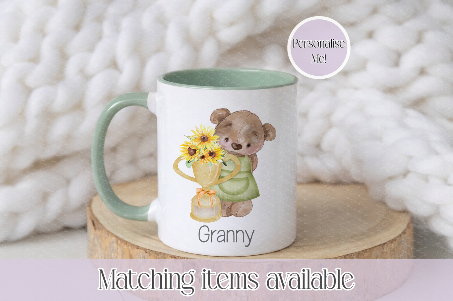 Mother's Day Personalised Bear With Flower Trophy - teddy bear custom mug - gift for her - Grandma - Mum- Nanny