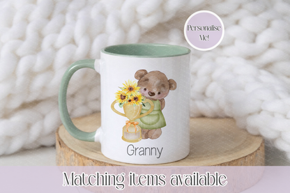 Mother's Day Personalised Bear With Flower Trophy - teddy bear custom mug - gift for her - Grandma - Mum- Nanny