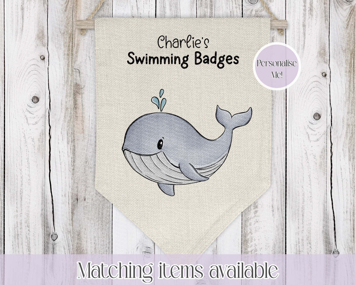 Sealife Personalised Swimming Badge Holder - Swimming Achievements pennant - Hanging wall decoration