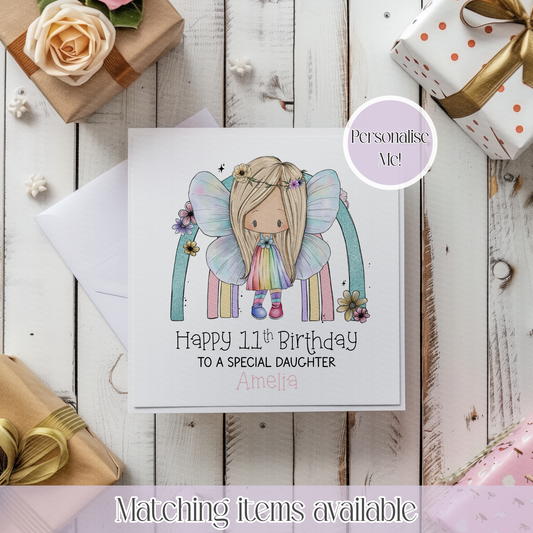 Fairy Rainbow Age Personalised Birthday Card - for a girl - fairy princess
