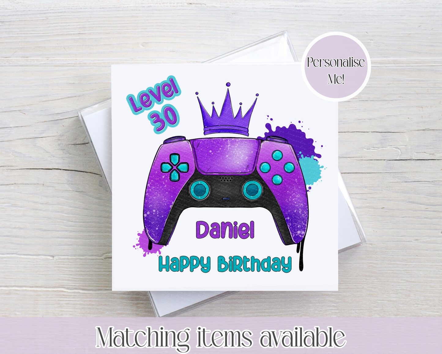 Personalised Gamer Inspired Age Birthday Card - Level UP custom birthday card