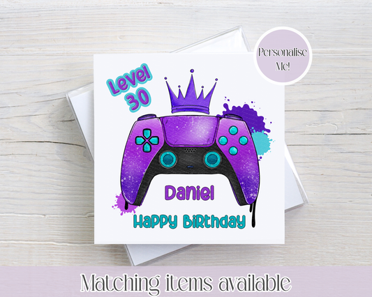 Personalised Gamer Inspired Age Birthday Card - Level UP custom birthday card