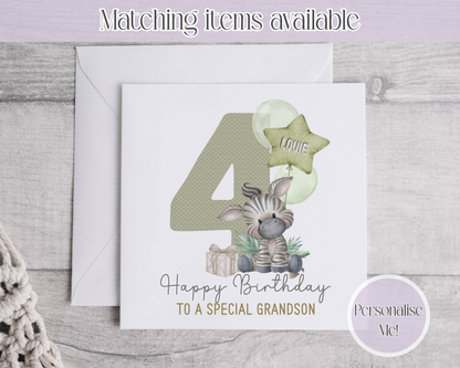 Jungle Animal Age  Personalised Age Birthday Card - fully customised- kids cards Giraffe - Elephant - Monkey - Zebra - Lion