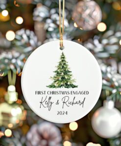 First Christmas Engaged Personalised Ceramic Decoration - Personalised Bauble - Couples First Christmas