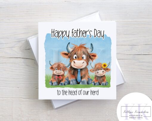 Highland Cow Fathers Day Card - Cute Highland Cow Family