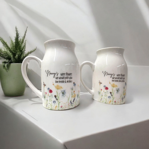 Personalised Milk Jug/Vase 450ml – Custom Name & Message – Floral "If Mummy's/Nanny's were flowers" gifts from kids - custom gift ideas
