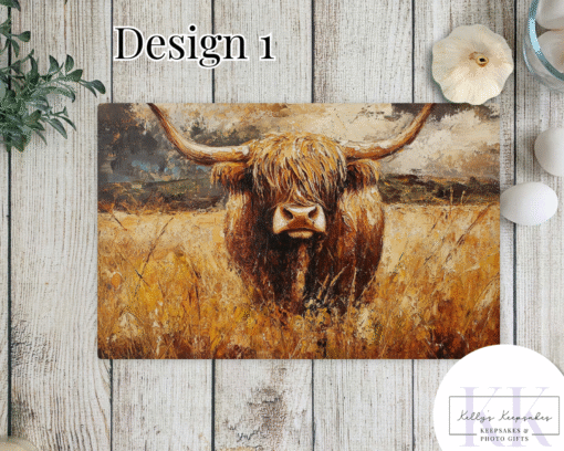 Textured Effect Highland Cow Glass Chopping Board - Kitchen Counter Saver - Work Top Saver - Country Decor