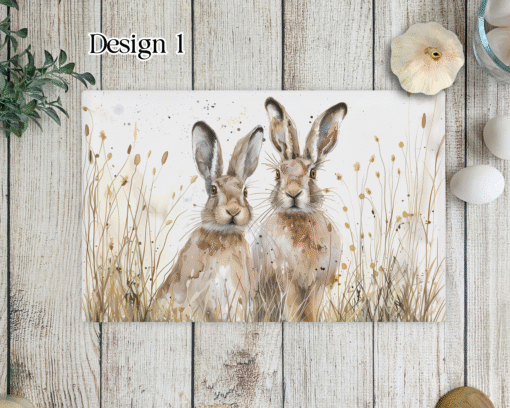 Spring Hare Glass Chopping Board - Kitchen Worktop  Saver - country decor