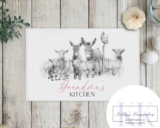 Sketchy Farmyard Animals Glass Chopping Board - Kitchen Counter Saver - Work Top Saver - Kitchen Decor