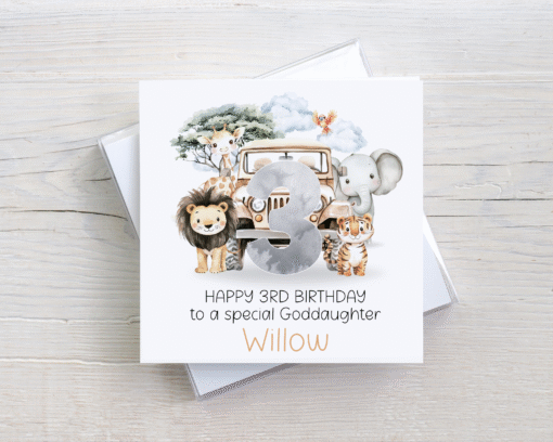 Happy Birthday Safari Themed Age Card - Kids - Cards for kids birthdays- number card
