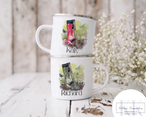 Personalised Gardening Wellington Boot Mug - Enamel Mug  Welly Boots - Gift for him - Gift for her - Gardener