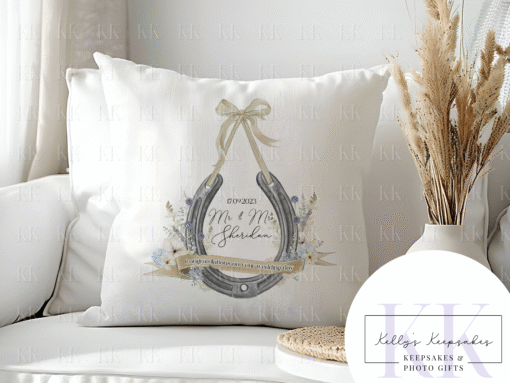 Personalised Congratulations On Your Wedding Day - Horse shoe Velvet Cushion - Wedding Gift